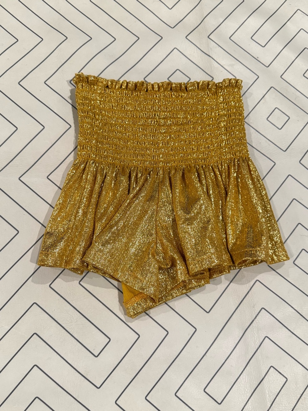 Queen of Sparkles Metallic Gold Smocked Shorts